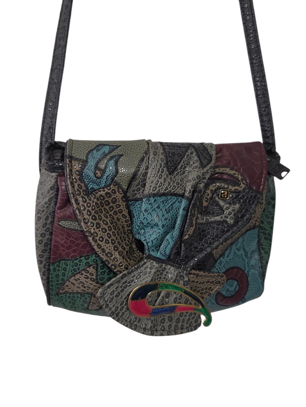 Vintage 80s 90s NAS Green Frog Print Shoulder Bag Bold Glam